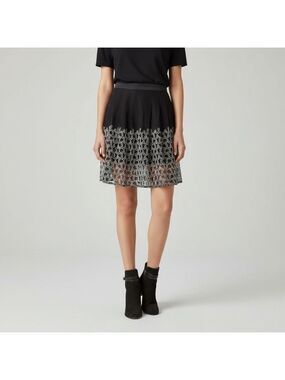 AllSaints Sidney Skirt Black White Embroidered Mesh Pleated Mini Size 8 Medium